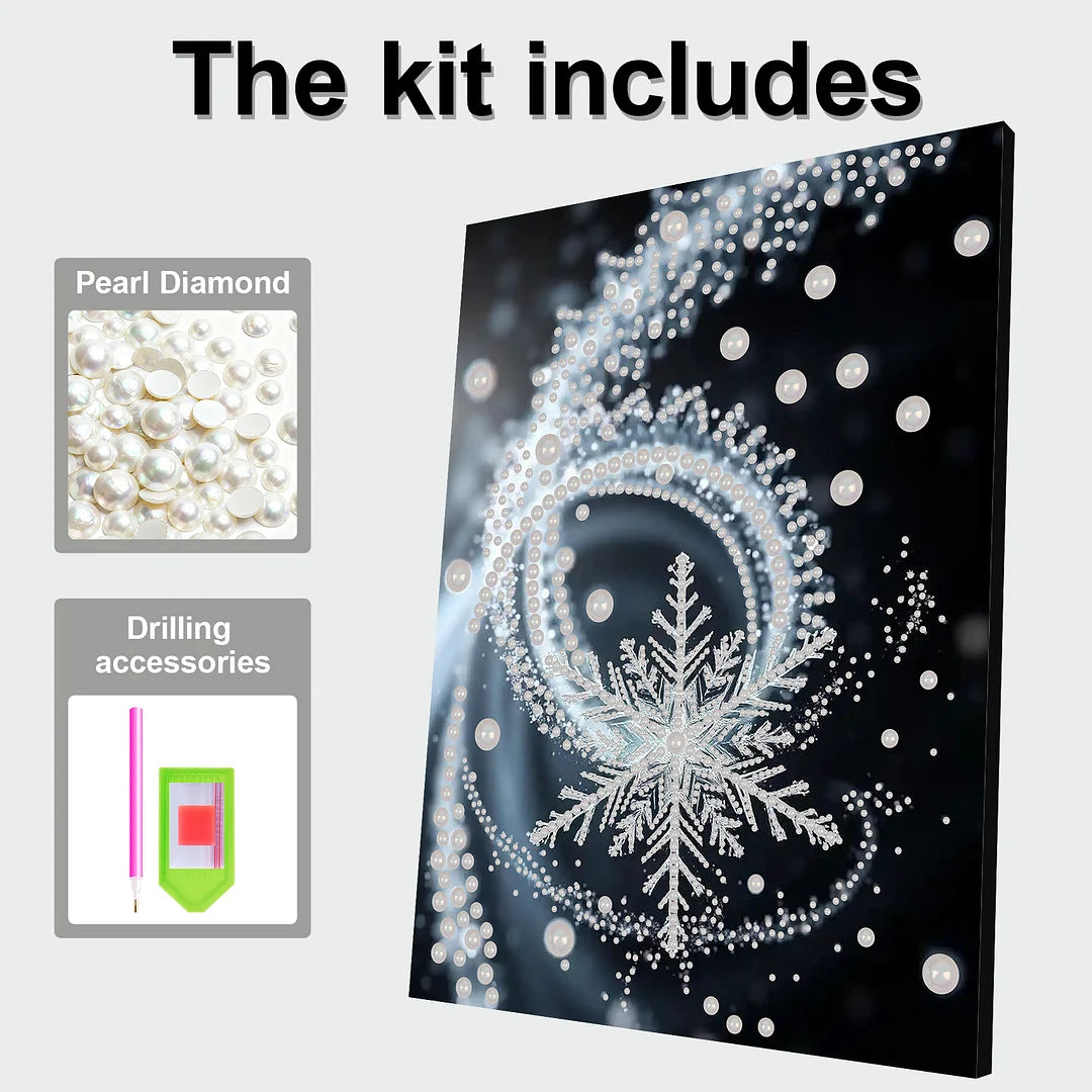 DIY Pearl Painting With Frame - Handmade Self-Adhesive Pearls - Snowflake (30*40cm) A
