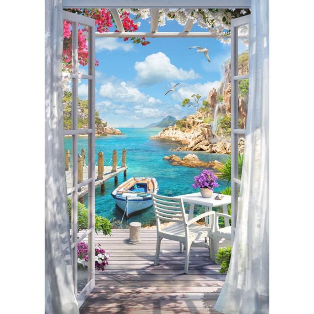 5D Diy Diamond Painting Kit Full Round Beads Lakeside Scenery