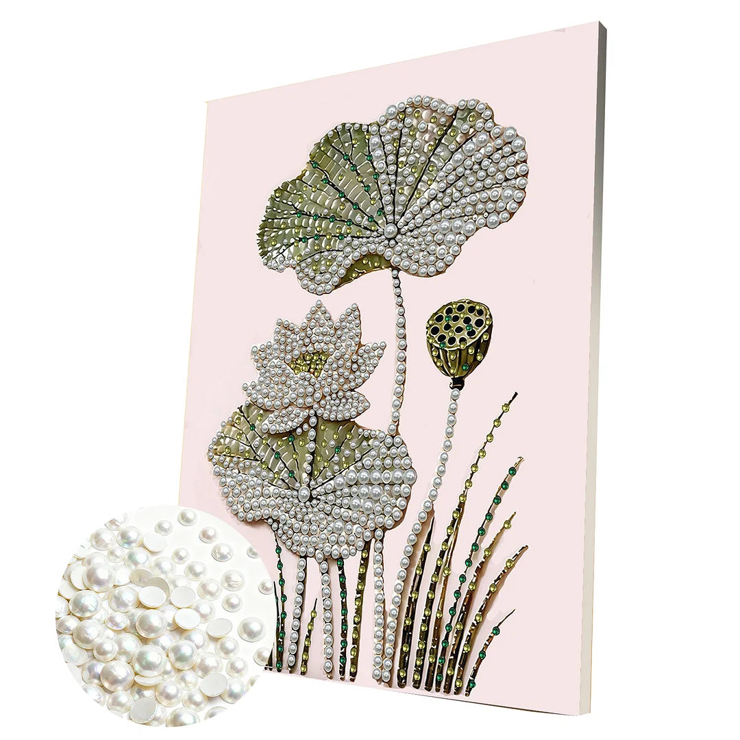 DIY Pearl Painting With Frame - Handmade Self-Adhesive Pearls - Lotus (30*40cm)