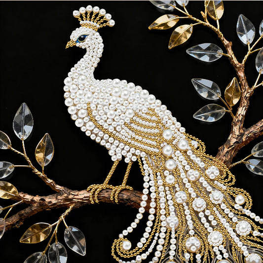 DIY Pearl Painting With Frame - Handmade Self-Adhesive Pearls - Peacock (25*25cm) A