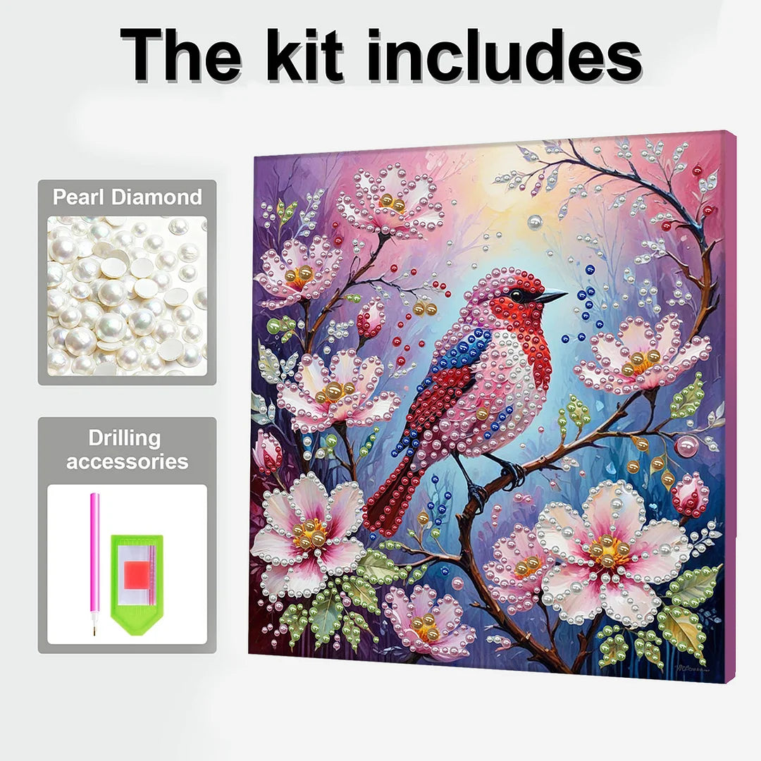 DIY Pearl Painting With Frame - Handmade Self-Adhesive Pearls - Flower Sparrow (30*30cm)