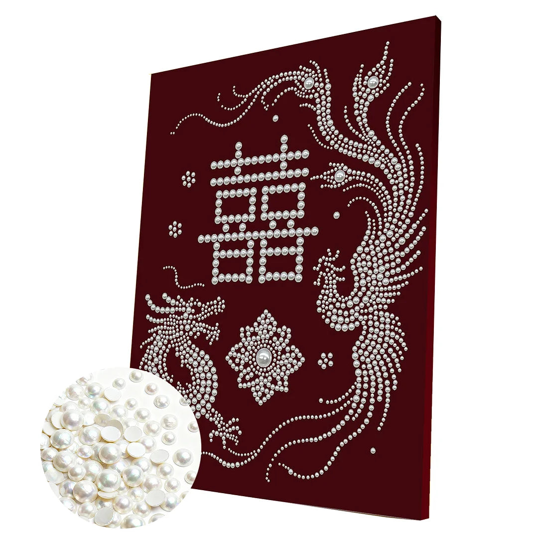 DIY Pearl Painting With Frame - Handmade Self-Adhesive Pearls - Dragon Phoenix (30*40cm)