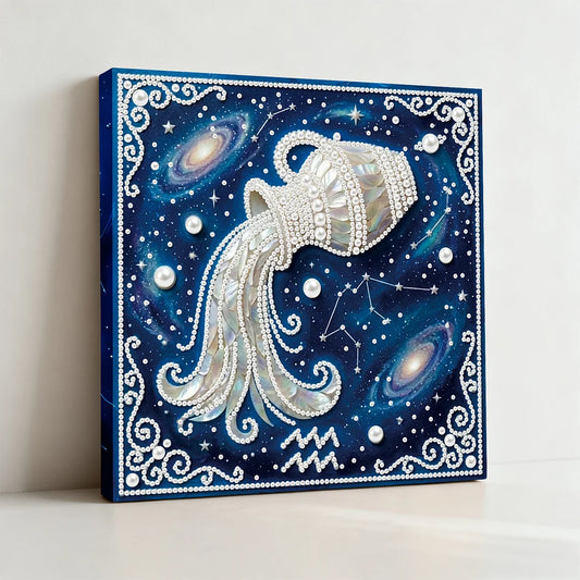 DIY Pearl Painting With Frame - Handmade Self-Adhesive Pearls - Aquarius (25*25cm)
