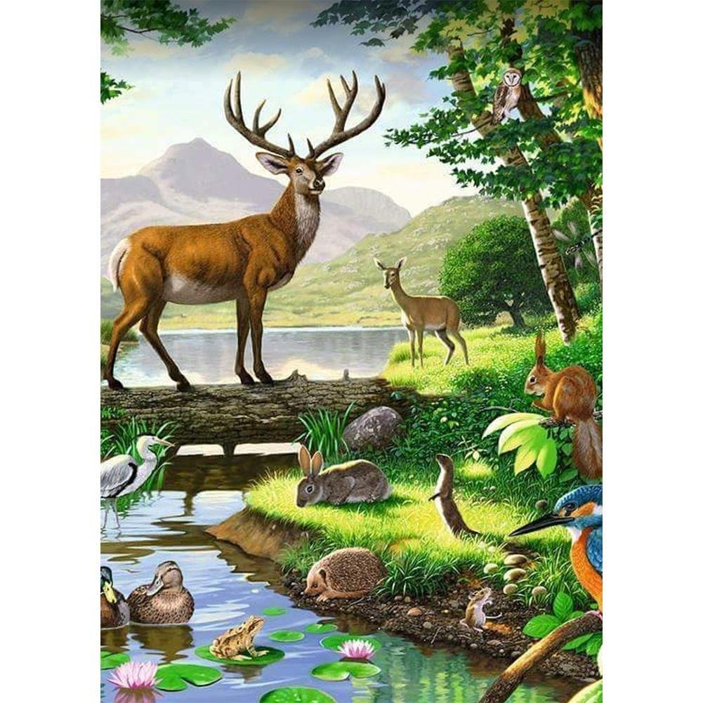 5D Diy Diamond Painting Kit Full Round Beads Forest Deer