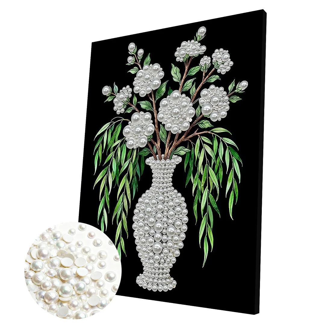 DIY Pearl Painting With Frame - Handmade Self-Adhesive Pearls - Vase (30*40cm) B