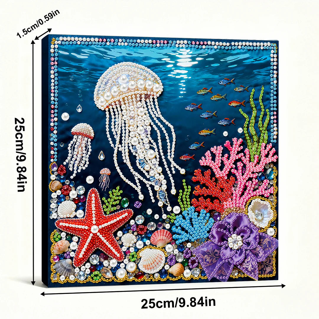DIY Pearl Painting With Frame - Handmade Self-Adhesive Pearls - Jellyfish (25*25cm)