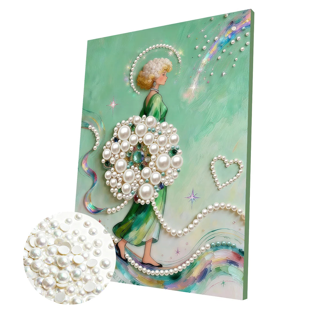 DIY Pearl Painting With Frame - Handmade Self-Adhesive Pearls - A woman of elegance (30*40cm)