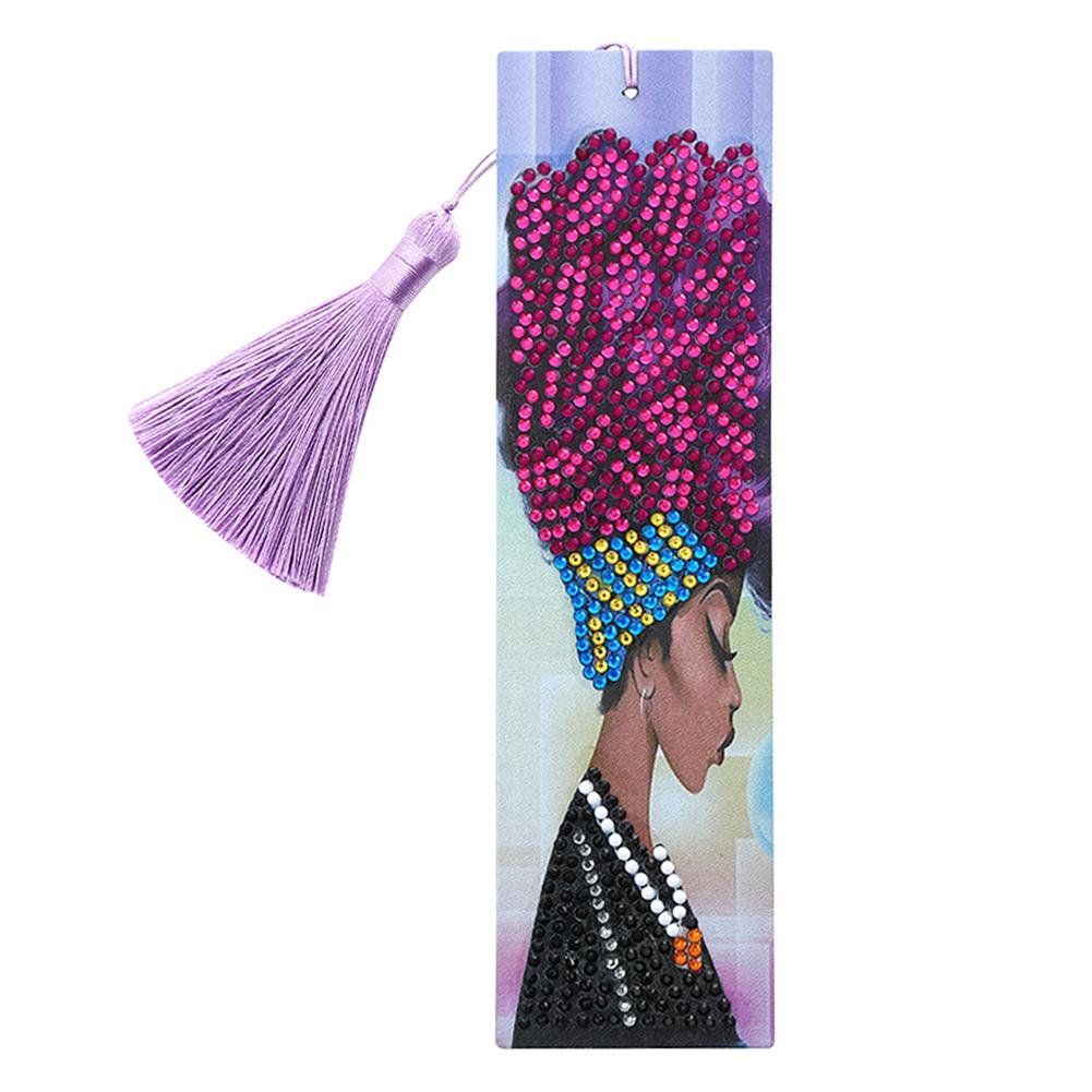 DIY Special Shape Diamond Painting Leather Lady Bookmark with Tassel Crafts