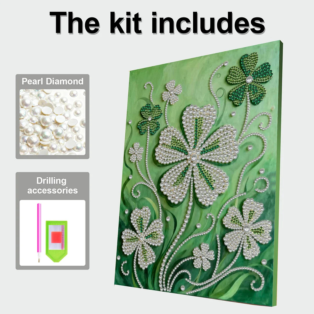 DIY Pearl Painting With Frame - Handmade Self-Adhesive Pearls - Clover (30*40cm)
