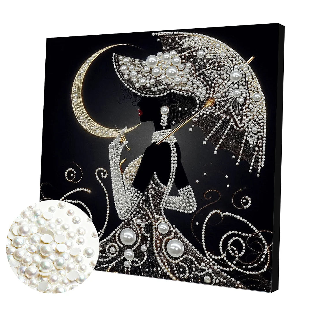 DIY Pearl Painting With Frame - Handmade Self-Adhesive Pearls - Lady (30*30cm) M