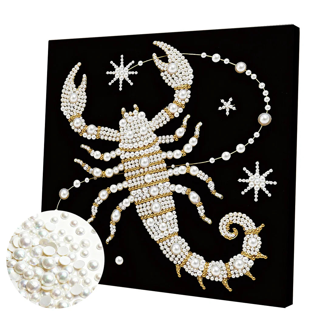 DIY Pearl Painting With Frame - Handmade Self-Adhesive Pearls - Scorpion (25*25cm) A