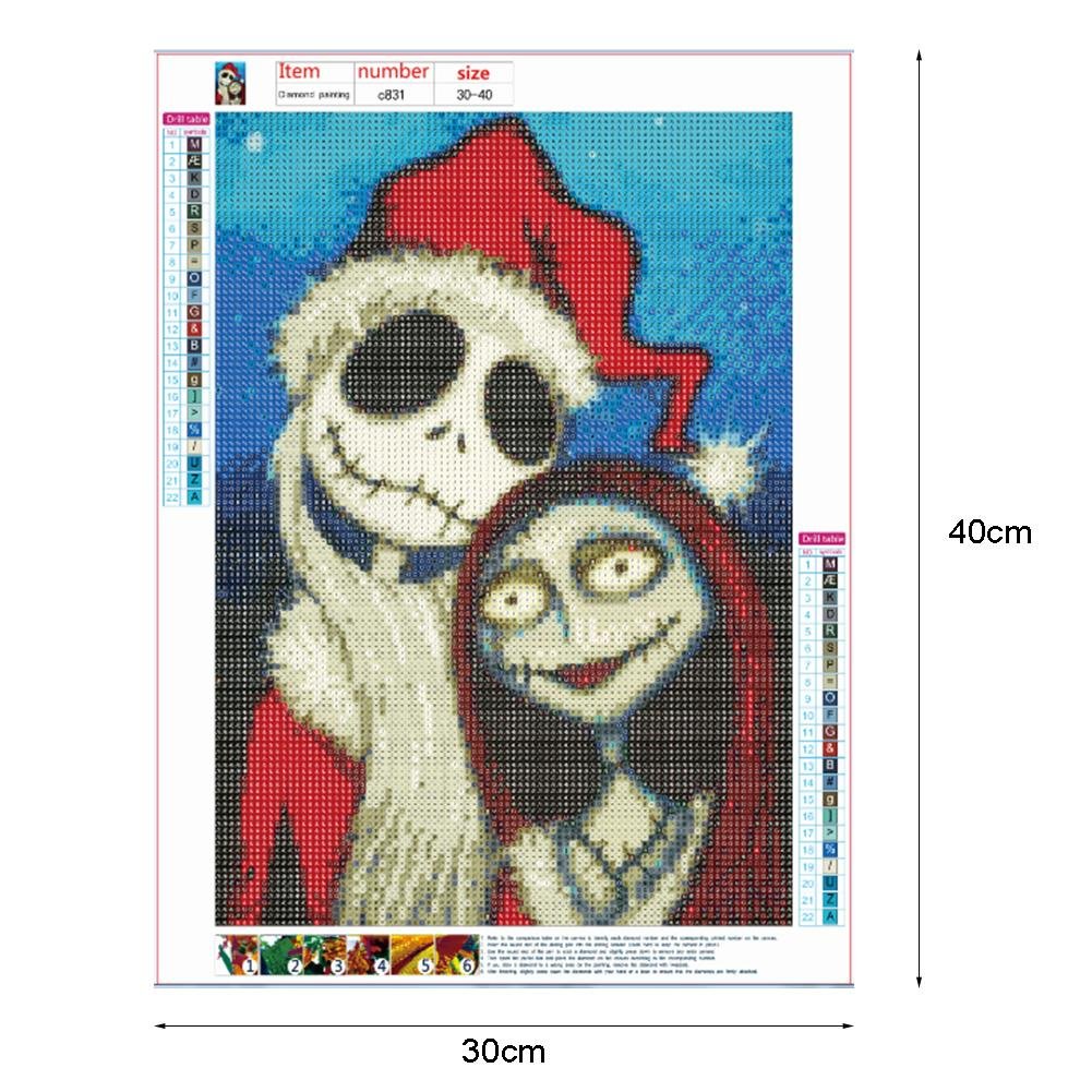 5D DIY Diamond Painting Kit - Full Round - Christmas Skull Couple
