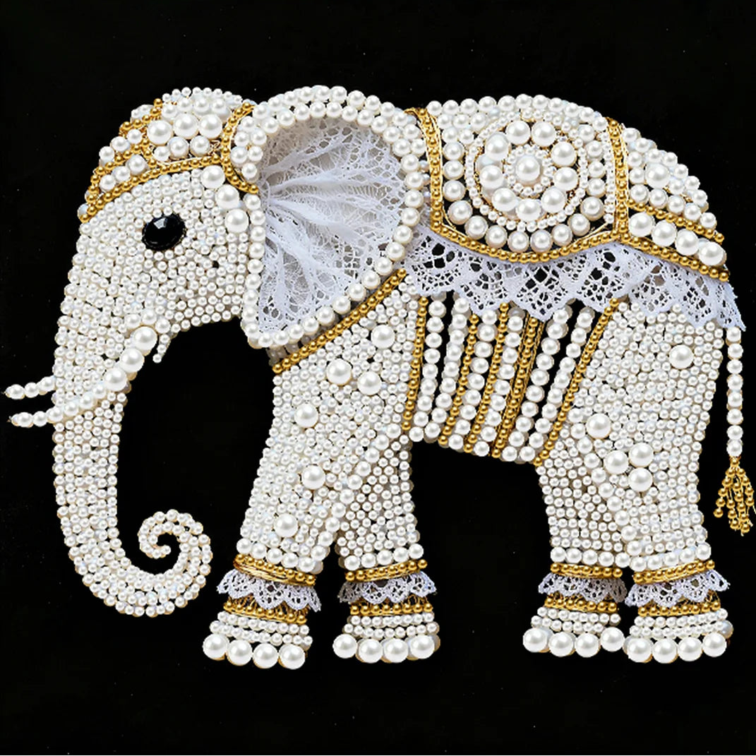 DIY Pearl Painting With Frame - Handmade Self-Adhesive Pearls - Elephant (25*25cm) B