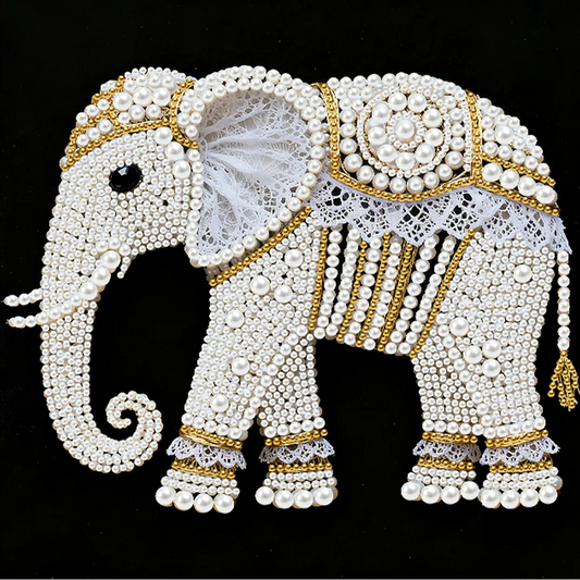 DIY Pearl Painting With Frame - Handmade Self-Adhesive Pearls - Elephant (25*25cm) B