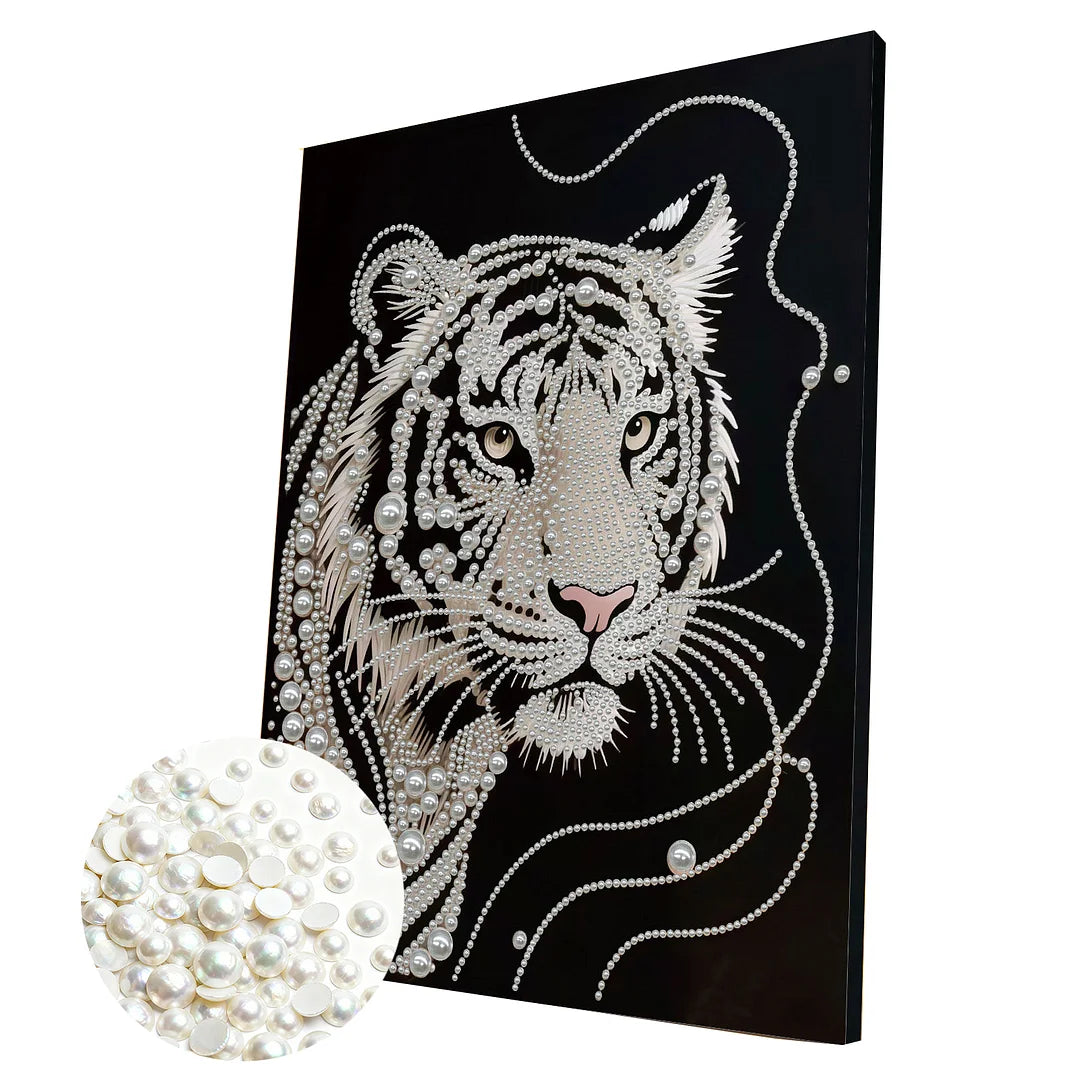 DIY Pearl Painting With Frame - Handmade Self-Adhesive Pearls - Tiger (30*40cm)