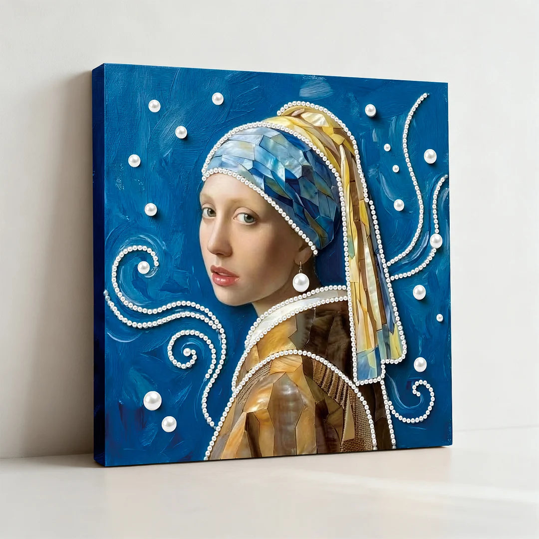 DIY Pearl Painting With Frame - Handmade Self Adhesive Pearls - Girl (25*25cm)