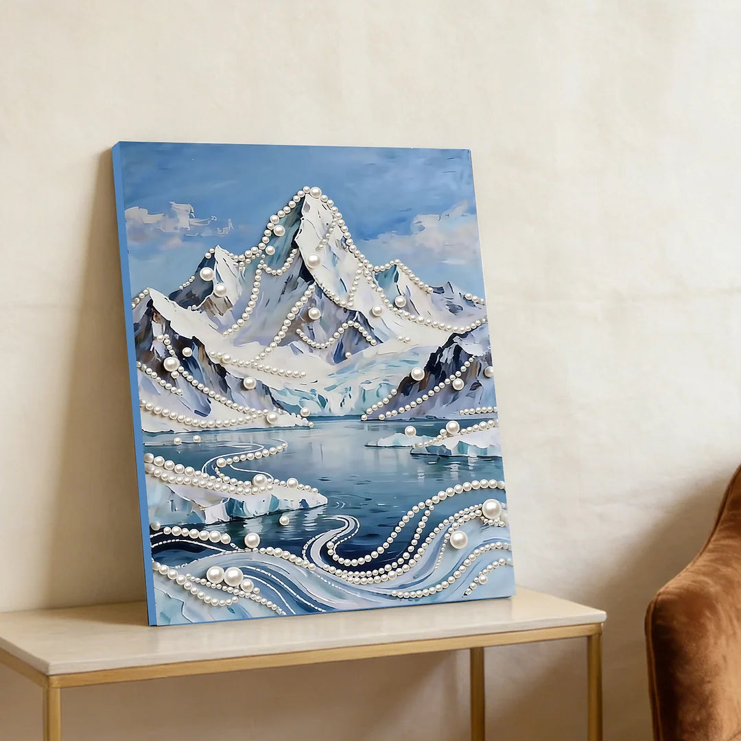 DIY Pearl Painting With Frame - Handmade Self-Adhesive Pearls - High Mountains and Rivers (30*40cm)