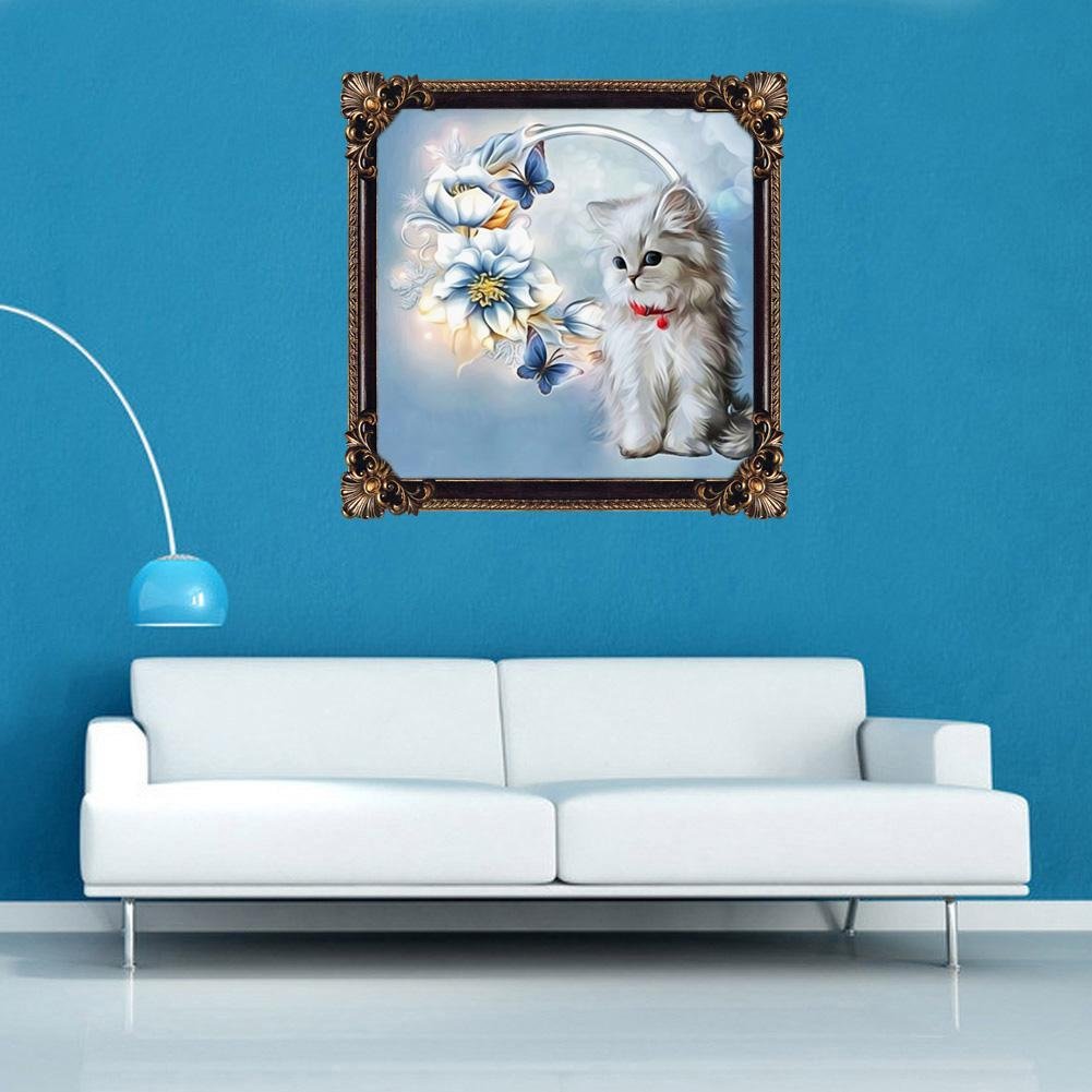 5D DIY Diamond Painting Kit - Partial Round - Cat Flowers