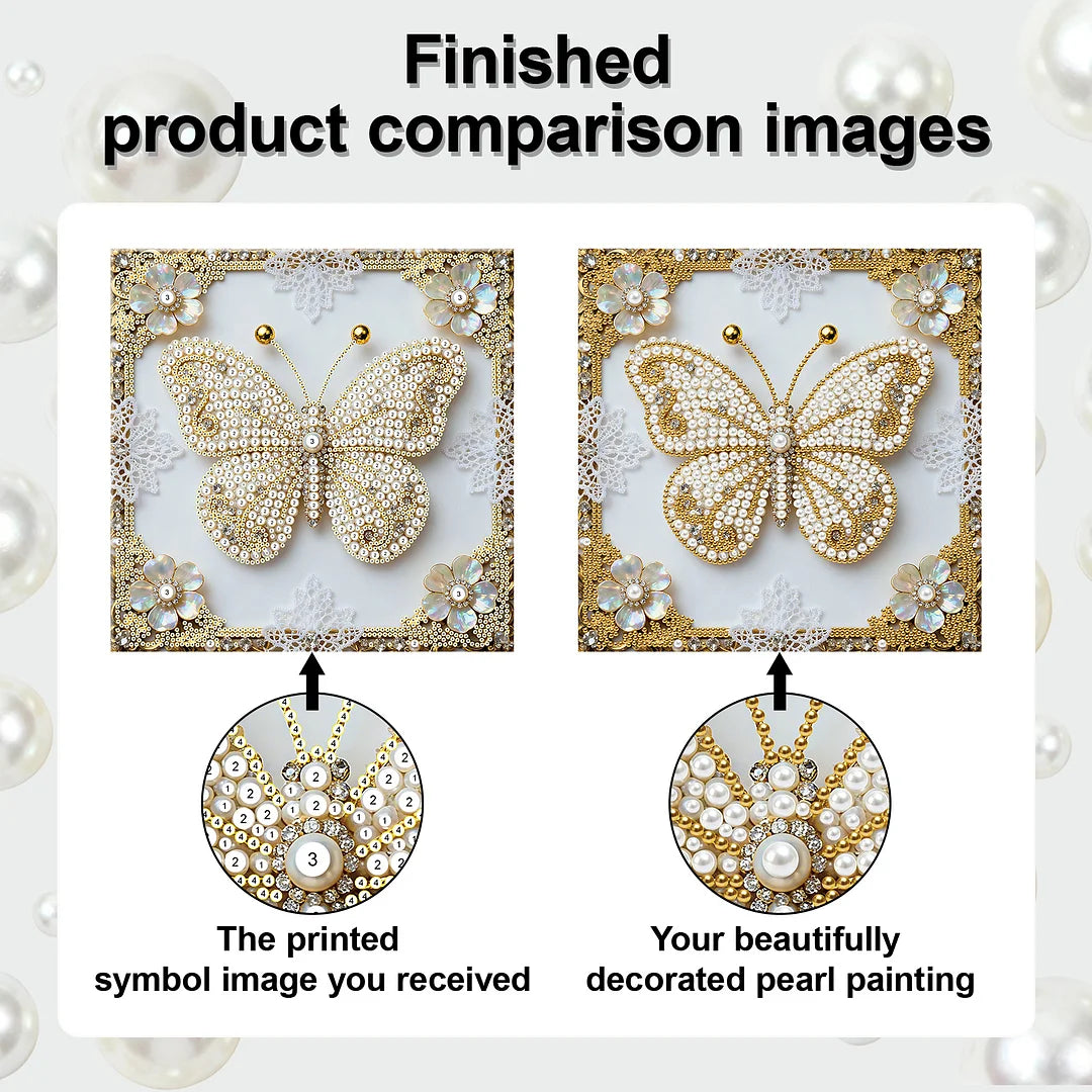 DIY Pearl Painting With Frame - Handmade Self-Adhesive Pearls - Butterfly (25*25cm) B