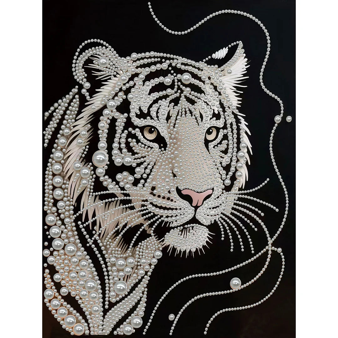 DIY Pearl Painting With Frame - Handmade Self-Adhesive Pearls - Tiger (30*40cm)