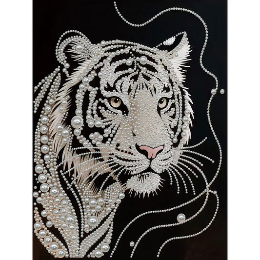 DIY Pearl Painting With Frame - Handmade Self-Adhesive Pearls - Tiger (30*40cm)