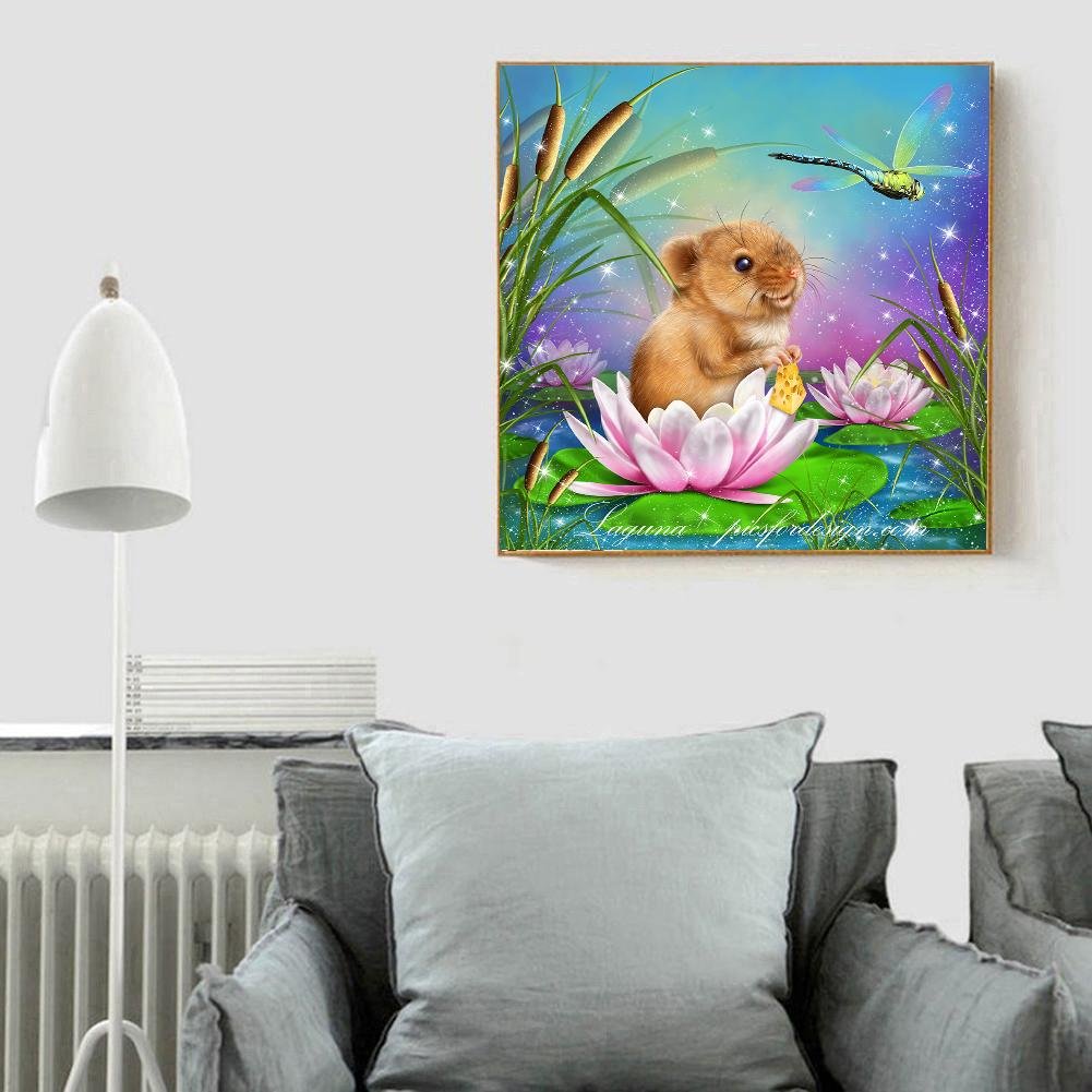 5D DIY Diamond Painting Kit - Full Round - Flower Mouse & Dragonfly
