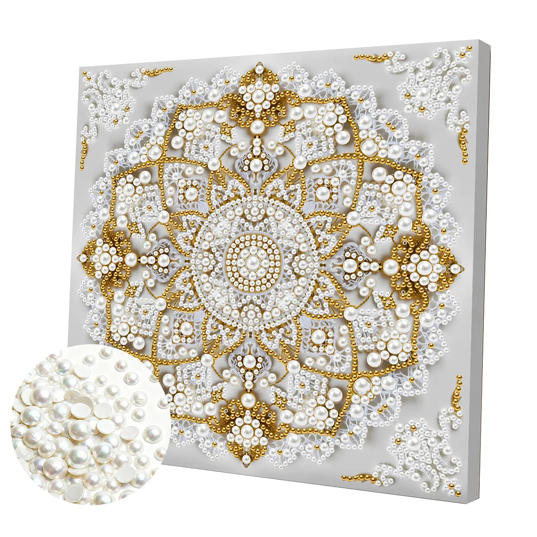 DIY Pearl Painting With Frame - Handmade Self-Adhesive Pearls - Mandala (25*25cm) C