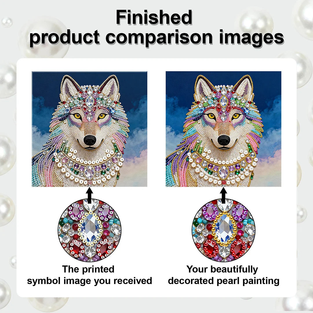 DIY Pearl Painting With Frame - Handmade Self-Adhesive Pearls - Wolf (25*25cm)