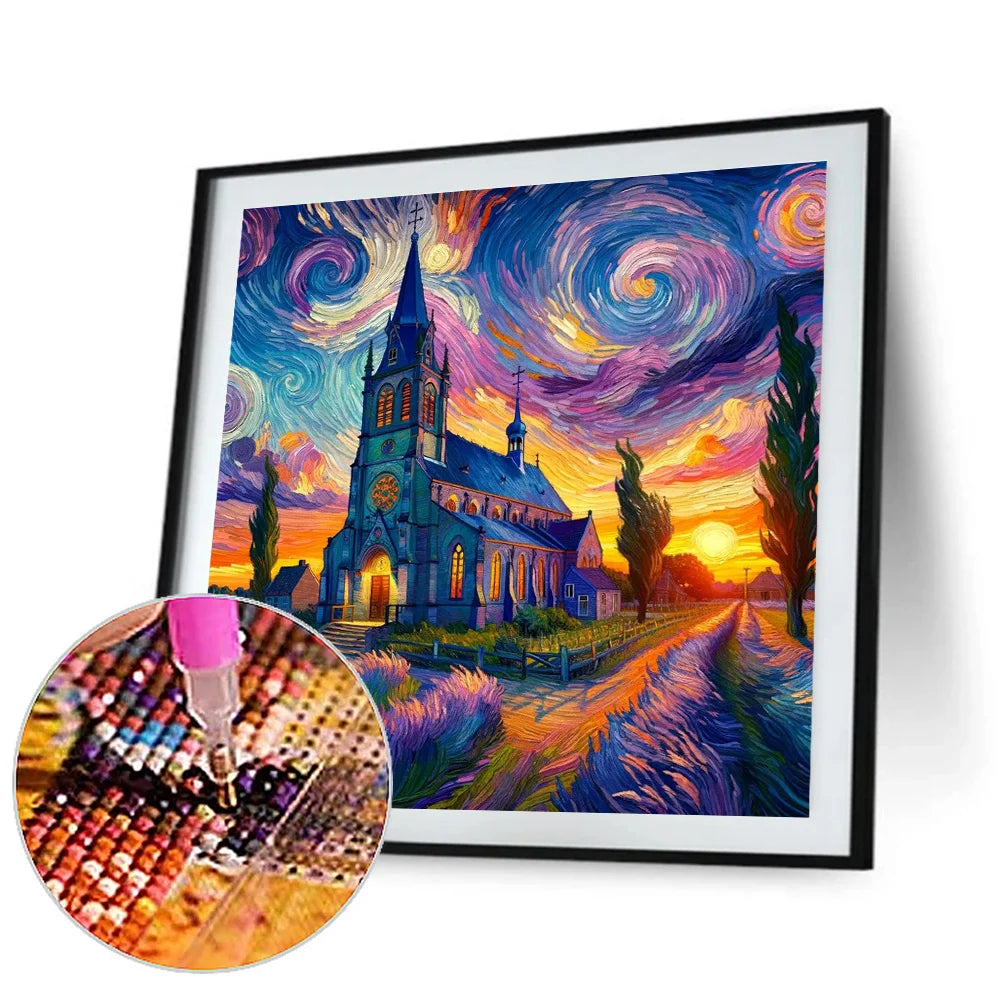Diamond Painting - Full Round / Square - Starry Sky And Church