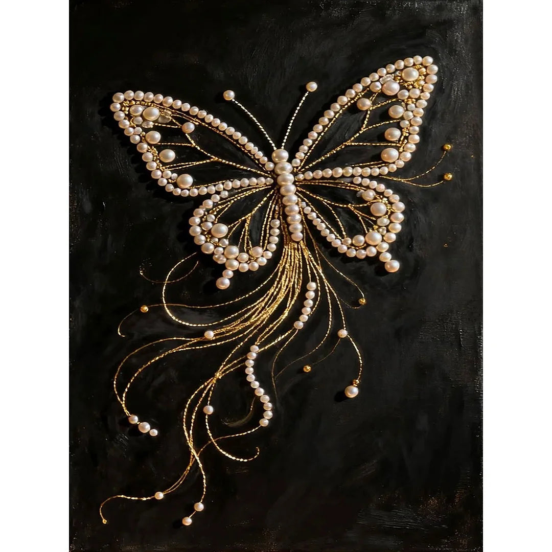 DIY Pearl Painting With Frame - Handmade Self-Adhesive Pearls - Butterfly (30*40cm) D