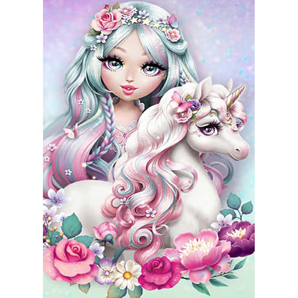 5D Diy Diamond Painting Kit Full Round Beads Girl & Horse