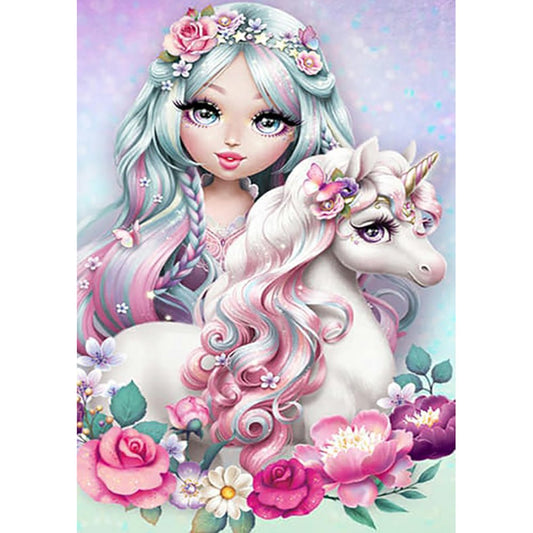 5D Diy Diamond Painting Kit Full Round Beads Girl & Horse