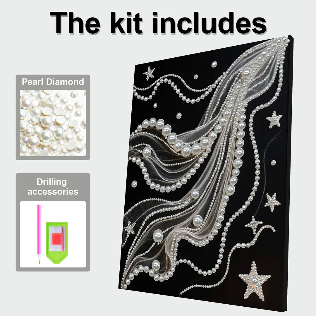 DIY Pearl Painting With Frame - Handmade Self-Adhesive Pearls - Starry Silk (30*40cm) A