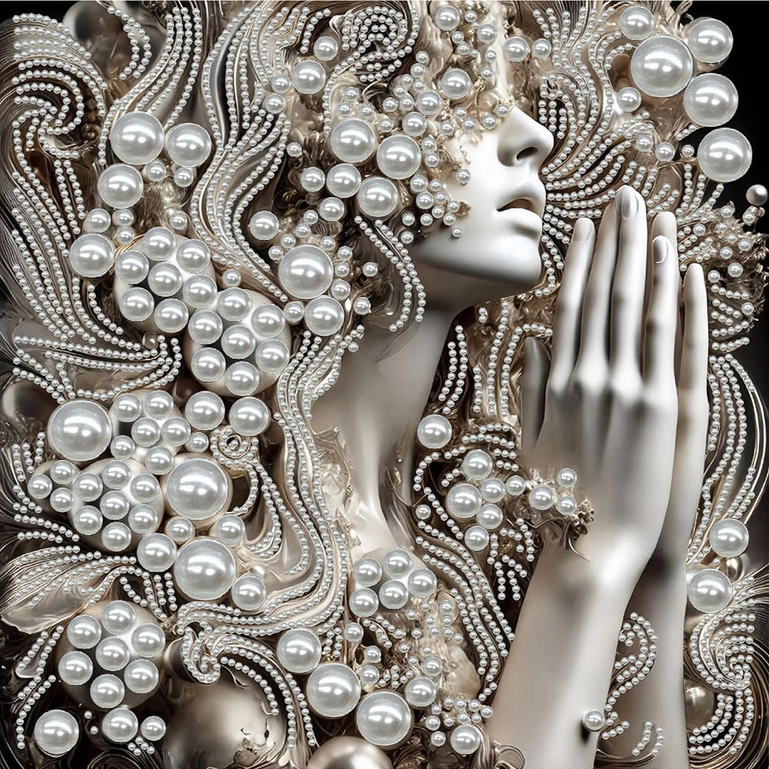 DIY Pearl Painting With Frame - Handmade Self-Adhesive Pearls - Woman (30*30cm)