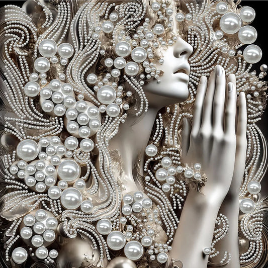 DIY Pearl Painting With Frame - Handmade Self-Adhesive Pearls - Woman (30*30cm)