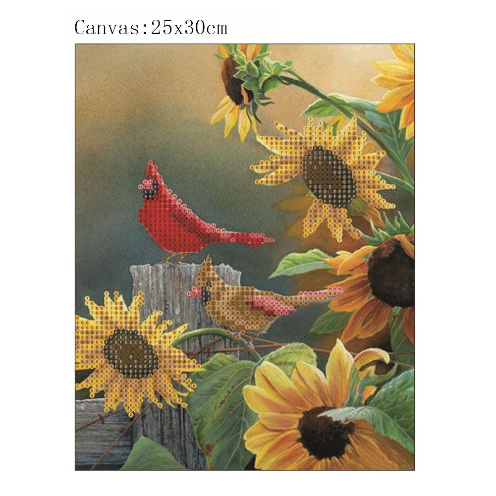 Diamond Painting - Partial Round - Birds Sunflower