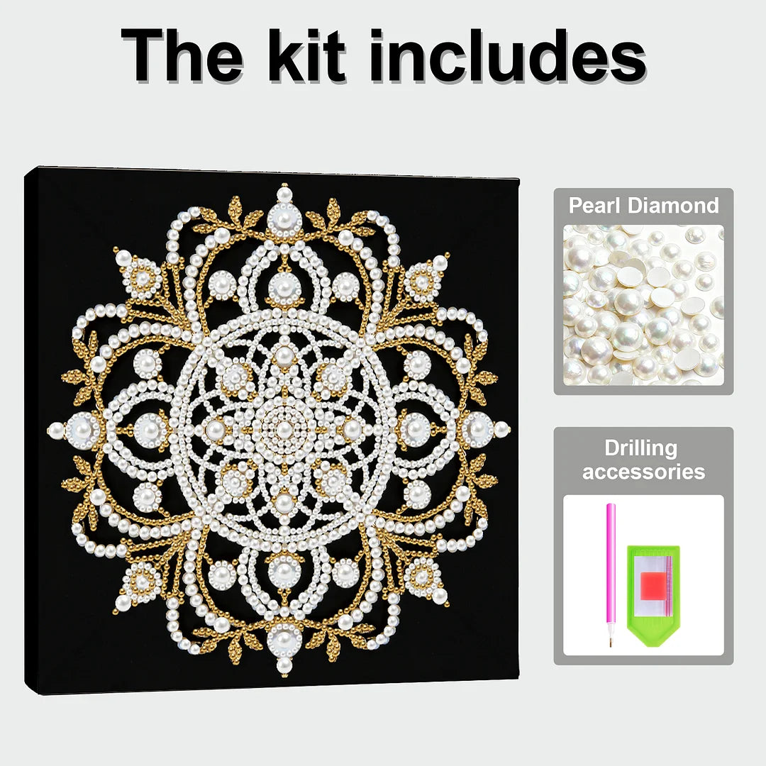 DIY Pearl Painting With Frame - Handmade Self-Adhesive Pearls - Mandala (25*25cm) F
