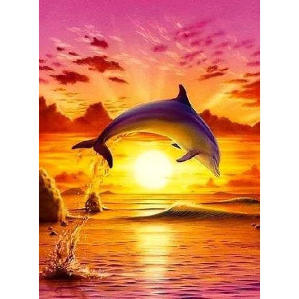 5D Diy Diamond Painting Kit Full Round Beads jumping Dolphin