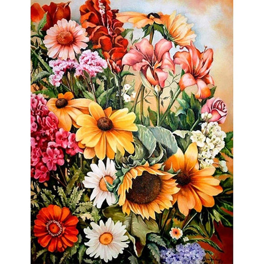 5D Diy Diamond Painting Kit Full Round Beads Flowers