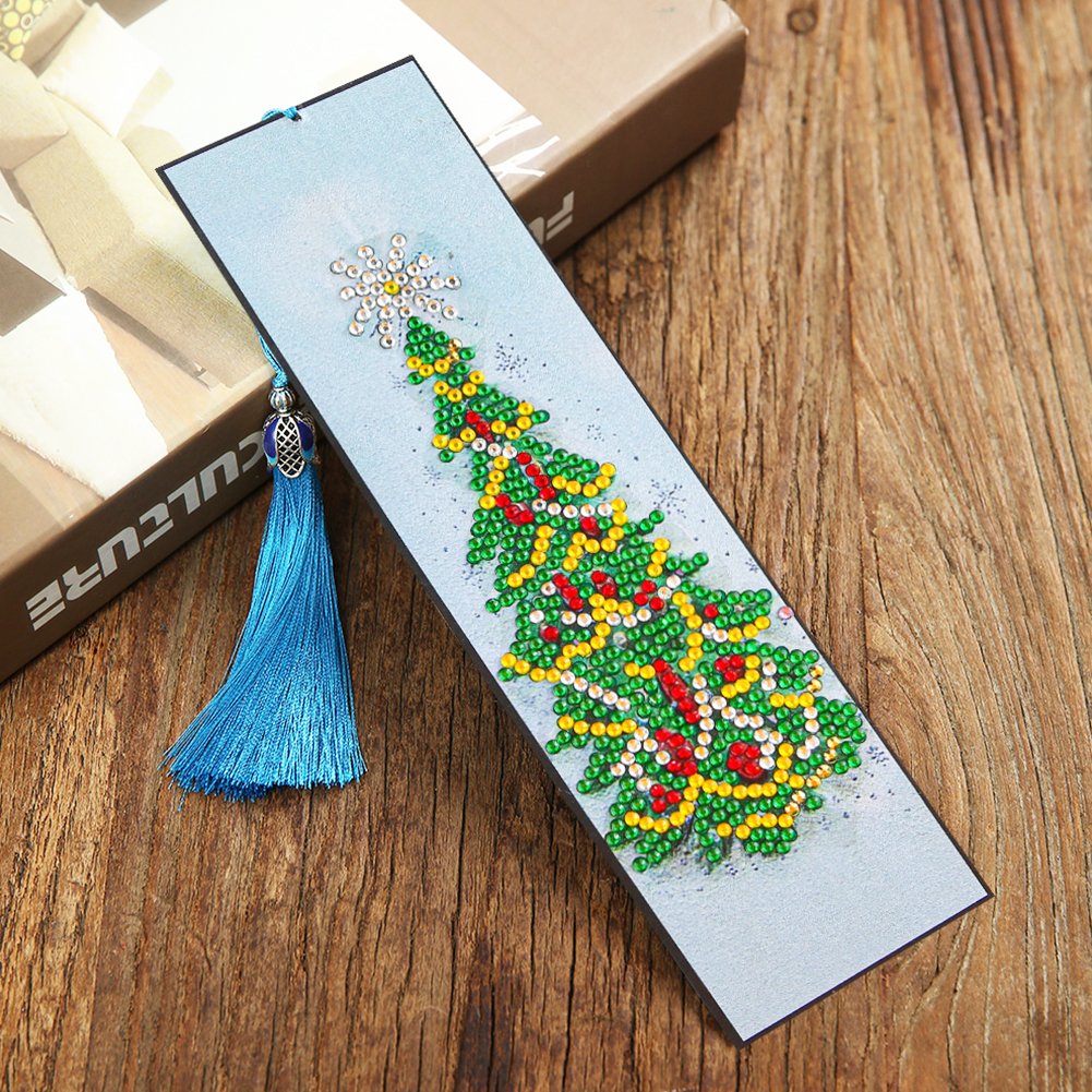Christmas Trees Diamond Painting Bookmark DIY Leather Tassel Book Marks