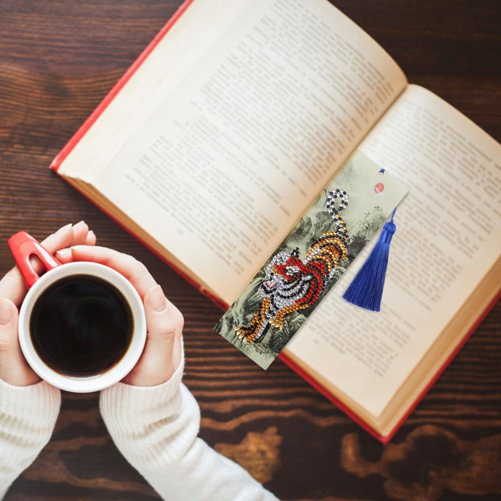 DIY Tiger Special Shape Diamond Painting Creative Leather Tassel Book Marks?¡é