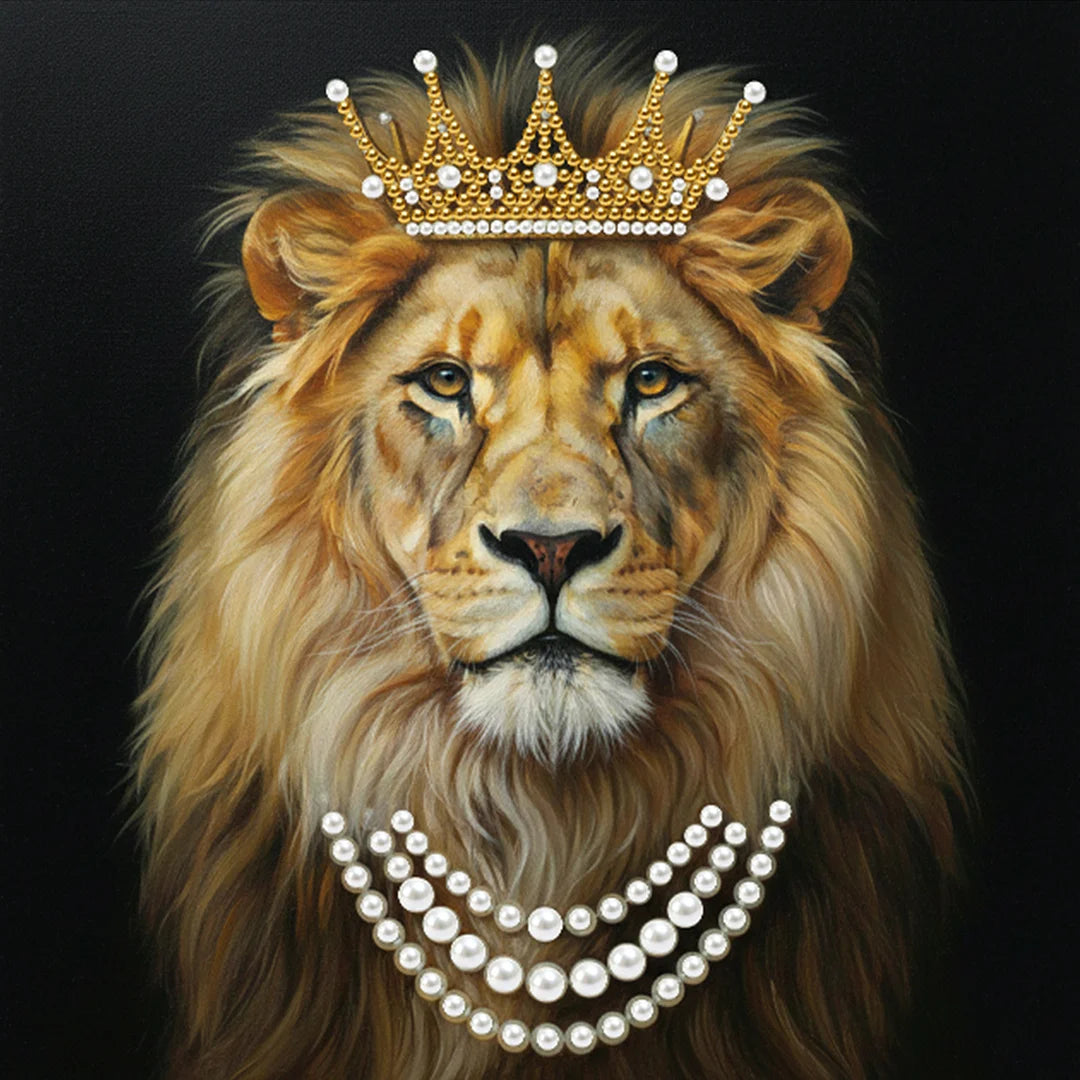 DIY Pearl Painting With Frame - Handmade Self-Adhesive Pearls - Lion (25*25cm) B