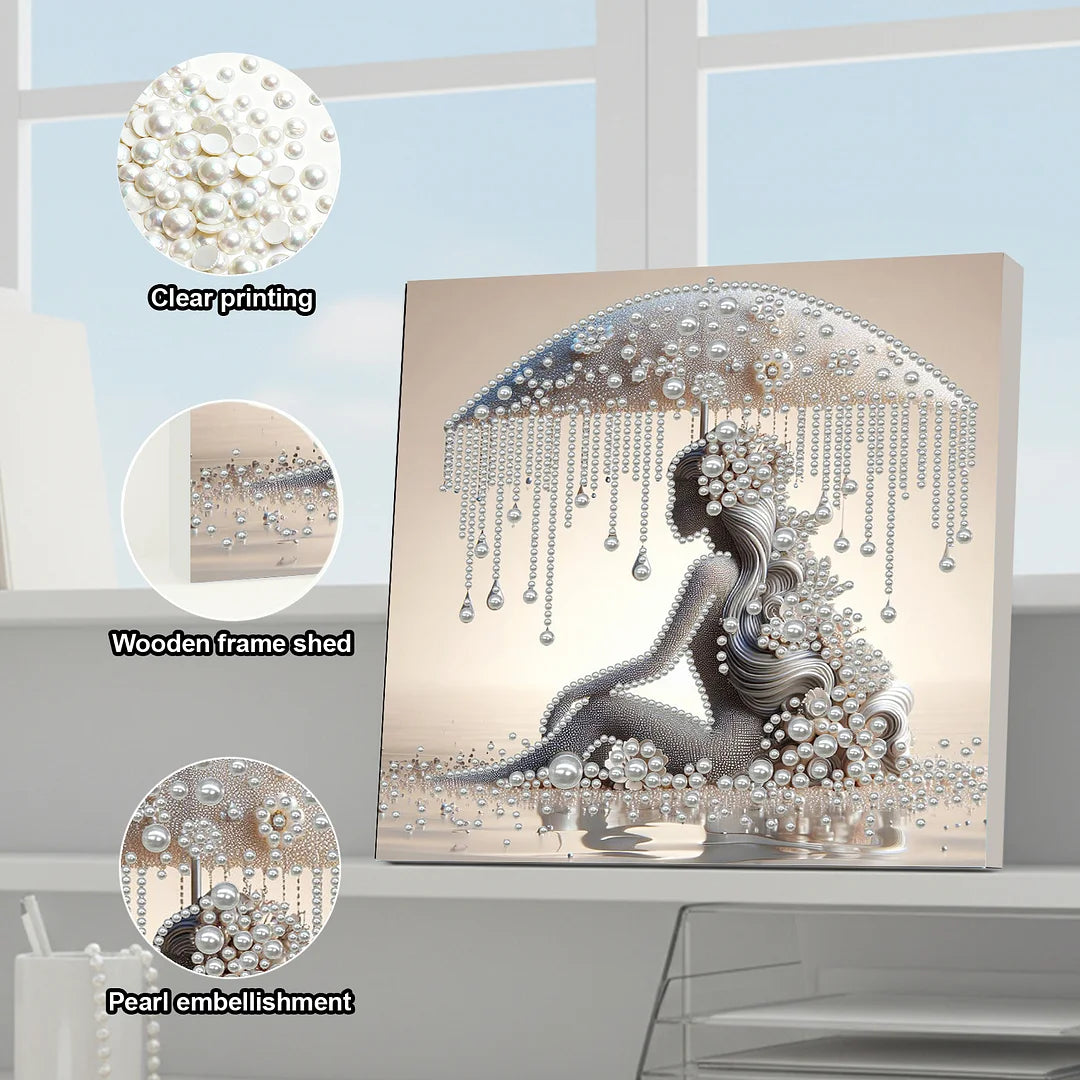 DIY Pearl Painting With Frame - Handmade Self-Adhesive Pearls - Lady (30*30cm) B