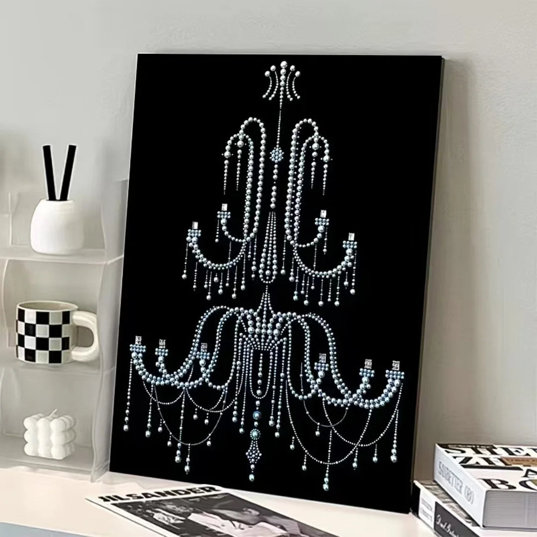 DIY Framed Pearl Painting - Handmade Self - Adhesive Pearls - Crystal Chandelier