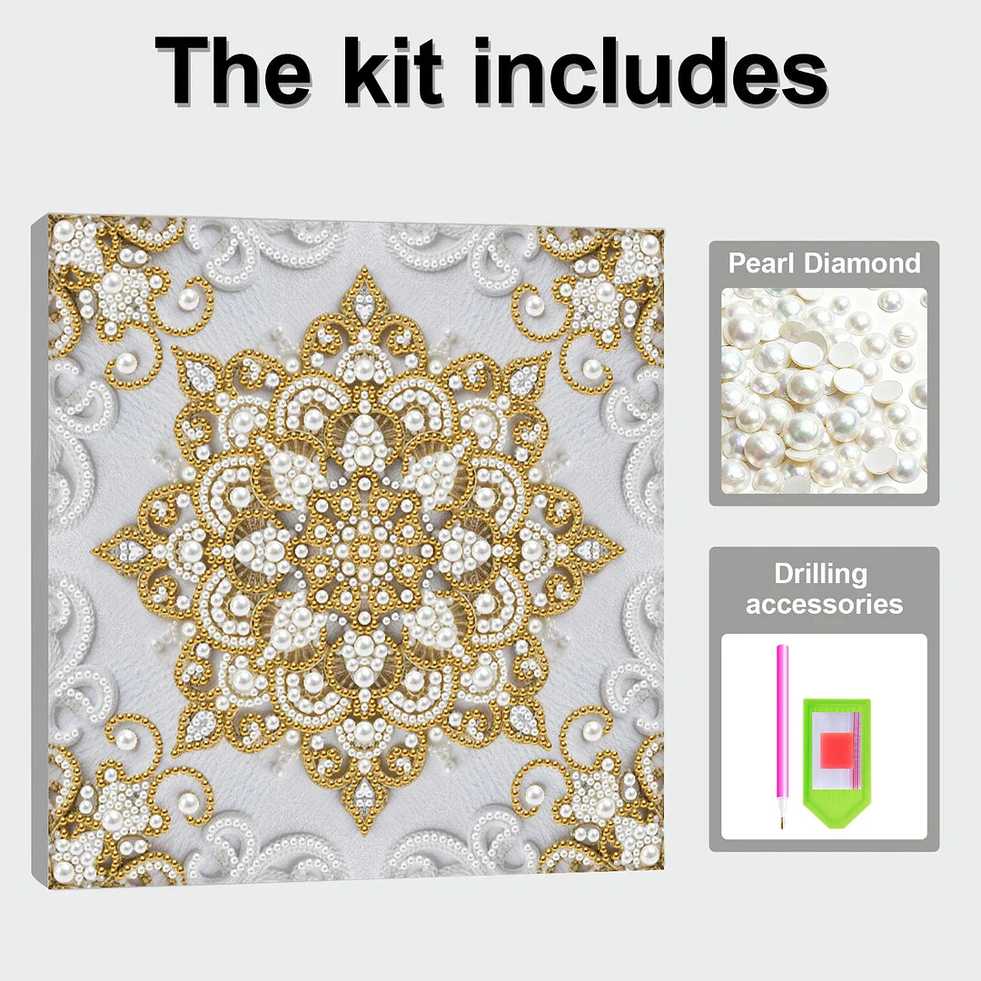 DIY Pearl Painting With Frame - Handmade Self-Adhesive Pearls - Mandala (25*25cm) D