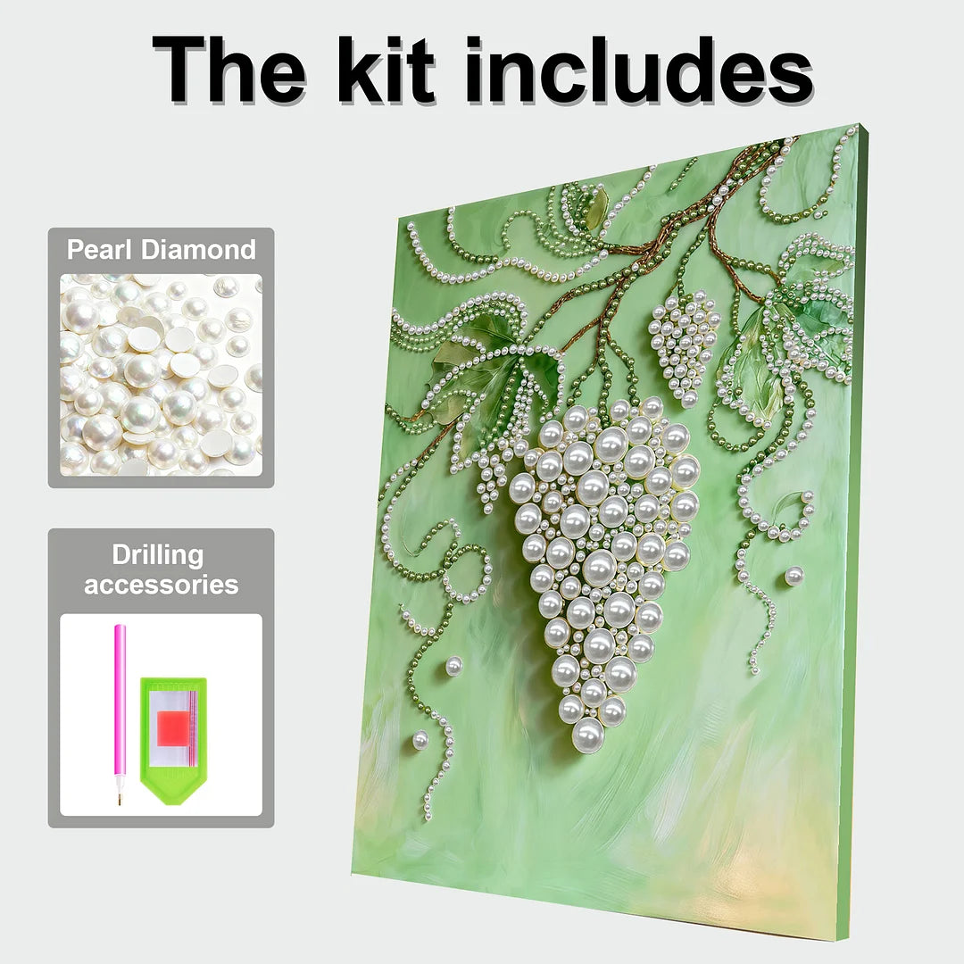 DIY Pearl Painting With Frame - Handmade Self-Adhesive Pearls - Grapes (30*40cm)
