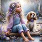 Diamond Painting - Full Round / Square - Dog and Girl M