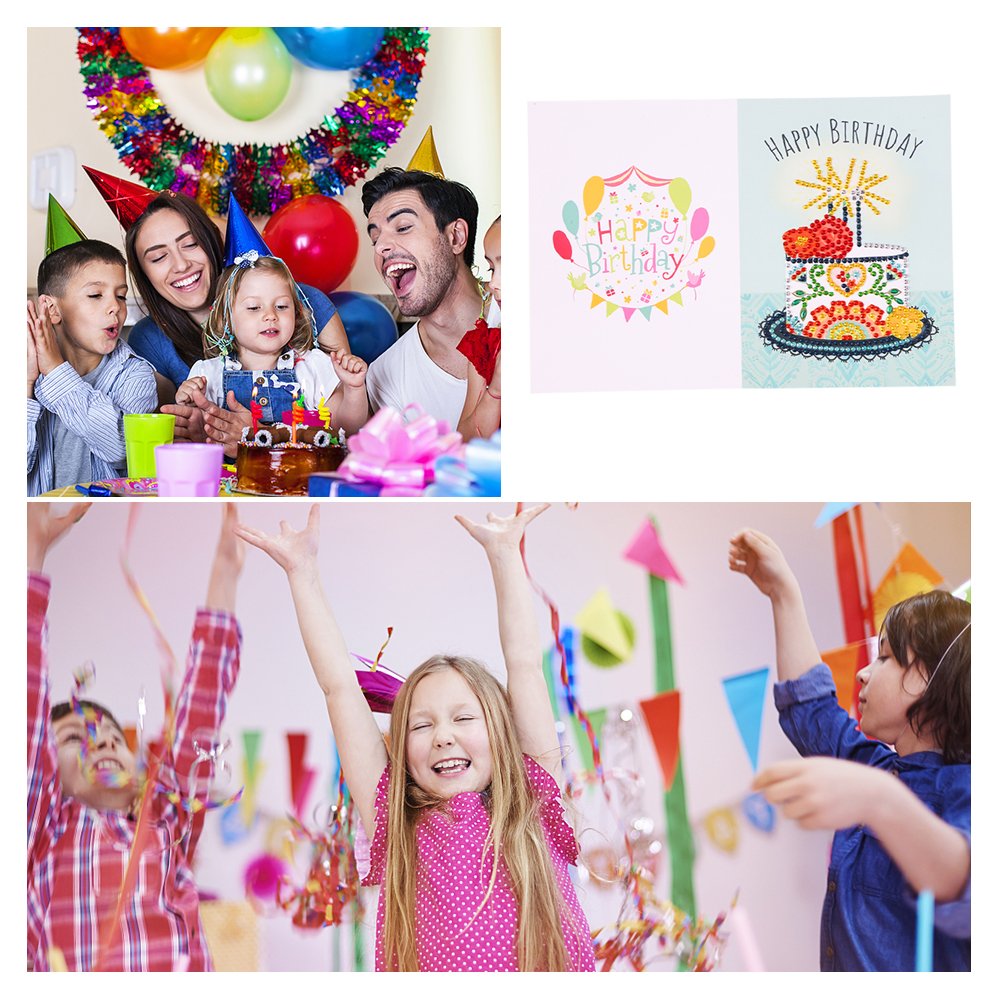 DIY 5D Diamond Painting Happy Birthday Postcard - Cake H
