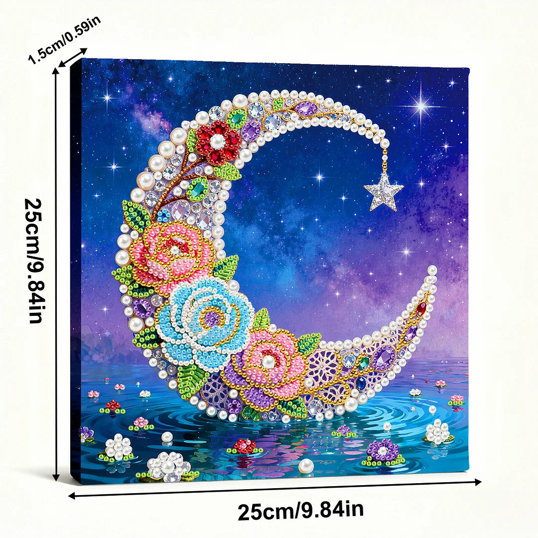 DIY Pearl Painting With Frame - Handmade Self-Adhesive Pearls - Moon (25*25cm)