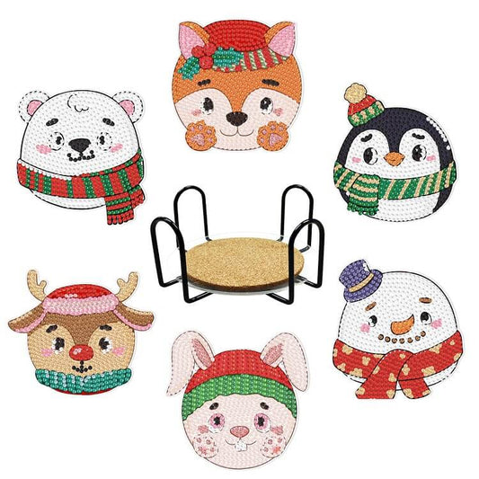 6pcs animals diamond painting cup coaster set A
